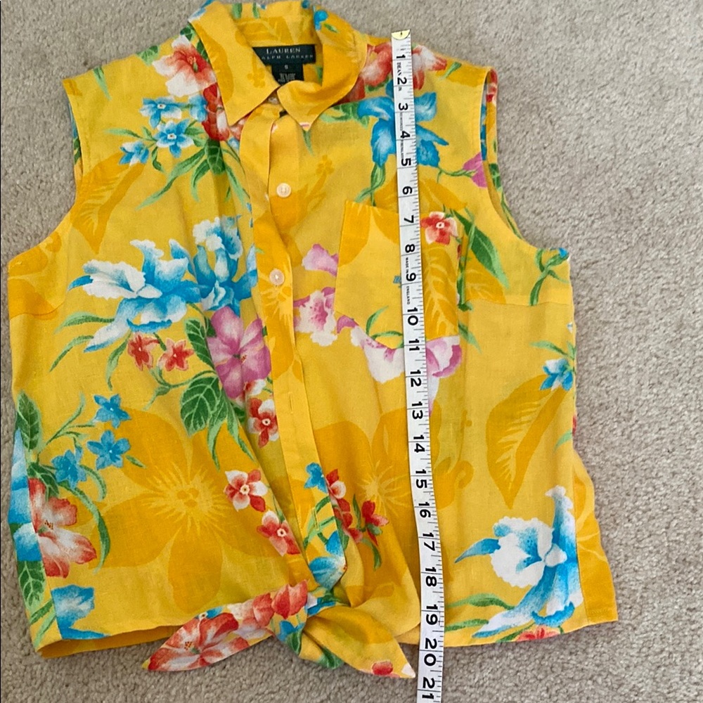 Vintage Ralph Lauren linen floral Yellow high-waisted shorts and top, S - Picture 12 of 15